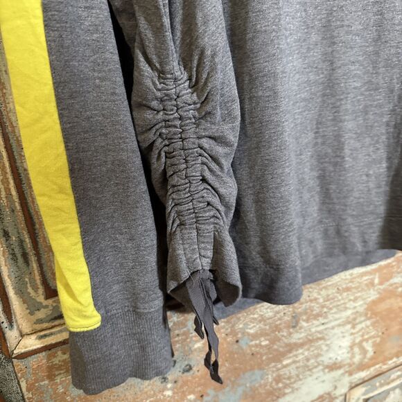 Simply Vera Gray Sweater Yellow Stripe Down LongSleeves Drawstring Side Seams XL - Picture 5 of 8